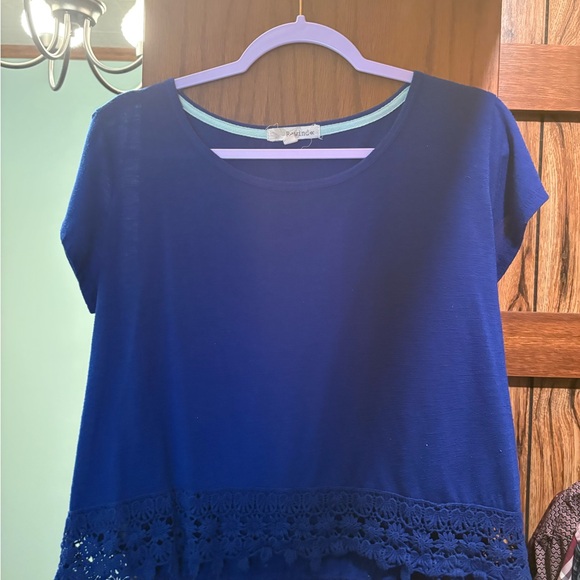 Rewind Tops - Rewind Navy Blue Top with Lace Hem